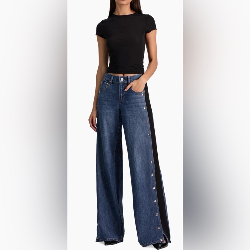 Alice + Olivia Amazing Low-Rise Studded Knit Panel Jeans